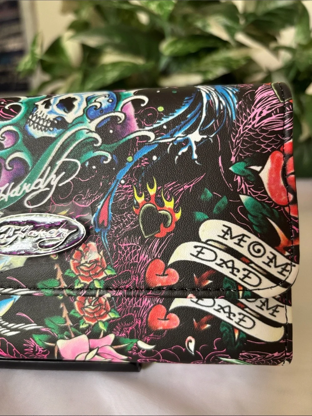 Ed Hardy Tattoo-Print Wallet Clutch